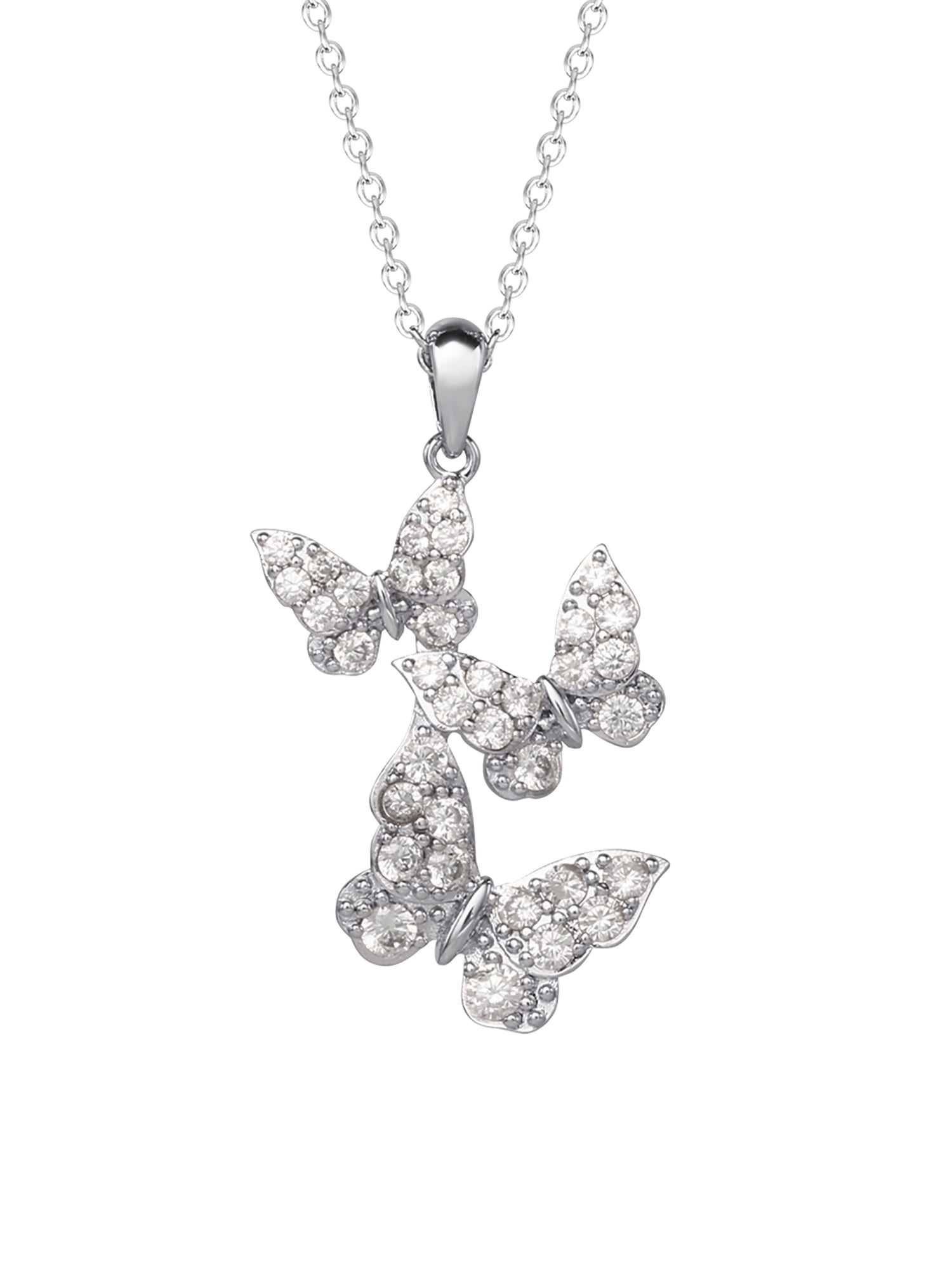 Believe By Brilliance Fine Silver Plated Cubic Zirconia Butterfly Pendant, 18" Chain