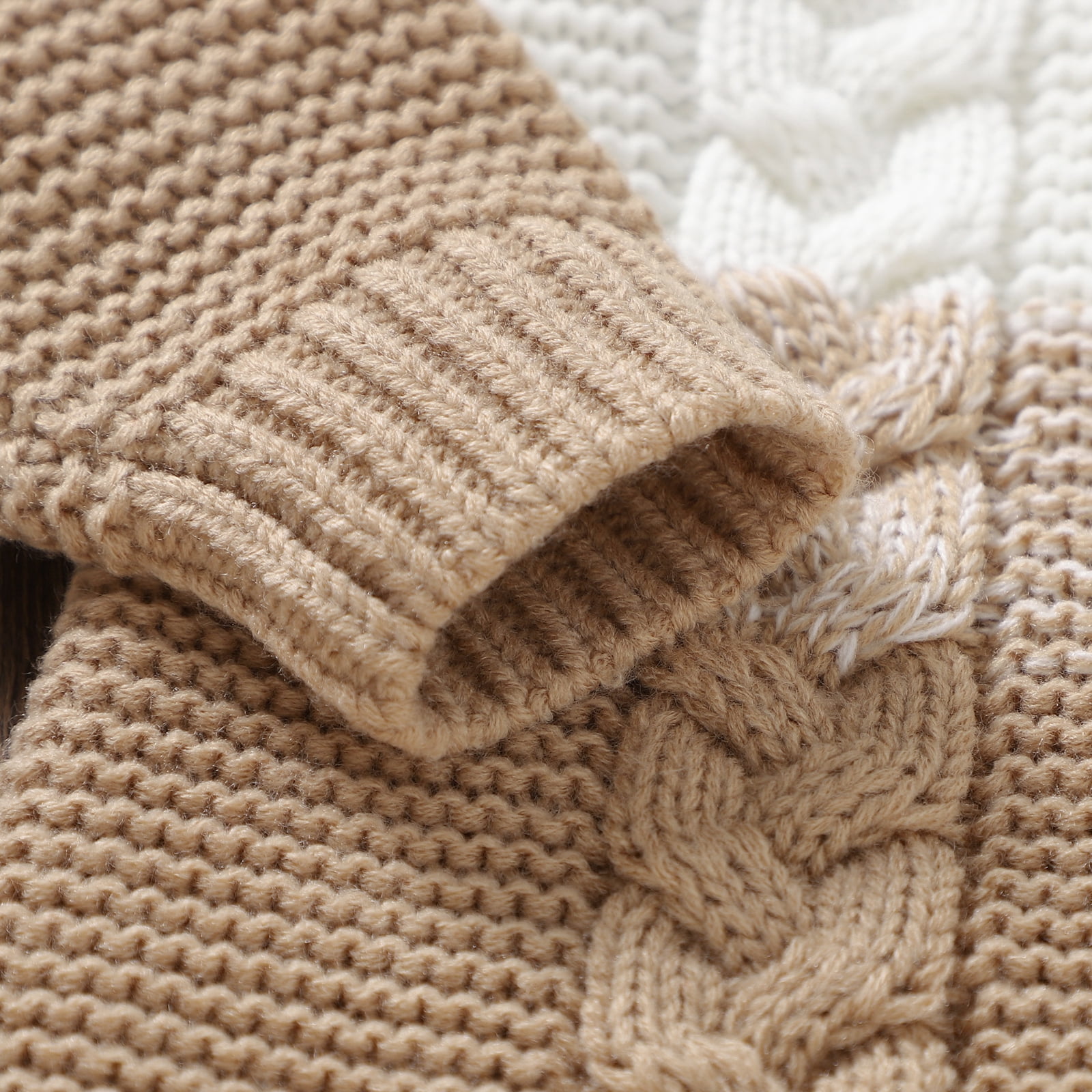 FYMNSI Newborn Baby Girl Boy Hooded Romper Infant Button Down Knitted Jumpsuit Fall Winter Clothes 0-3 Months Khaki