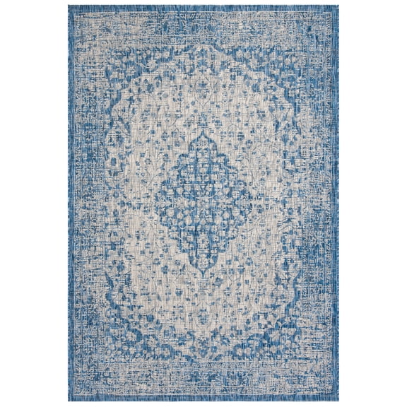 SAFAVIEH Courtyard Kebo Medallion Indoor/Outdoor Area Rug, Blue/Grey, 6'7" x 9'6"