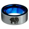thumbnail image 2 of Tungsten Elephant Animal 2D Style Art Band Ring 8mm Men Women Comfort Fit Blue Flat Cut Brushed Gray Polished, 2 of 4