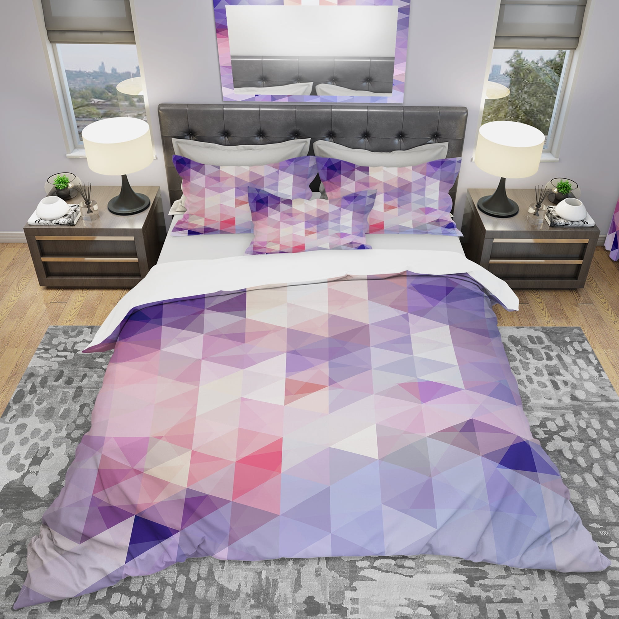 Designart 'Square Composition with Geometric Shapes' Modern & Contemporary Duvet Cover Set