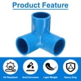 thumbnail image 3 of Conectores de tubería Uxcell de 3 vías, 3/4 pulgadas, codo de 90 grados, accesorios para muebles DIY, estanterías de jardín (4 unidades), azul, 3 of 5