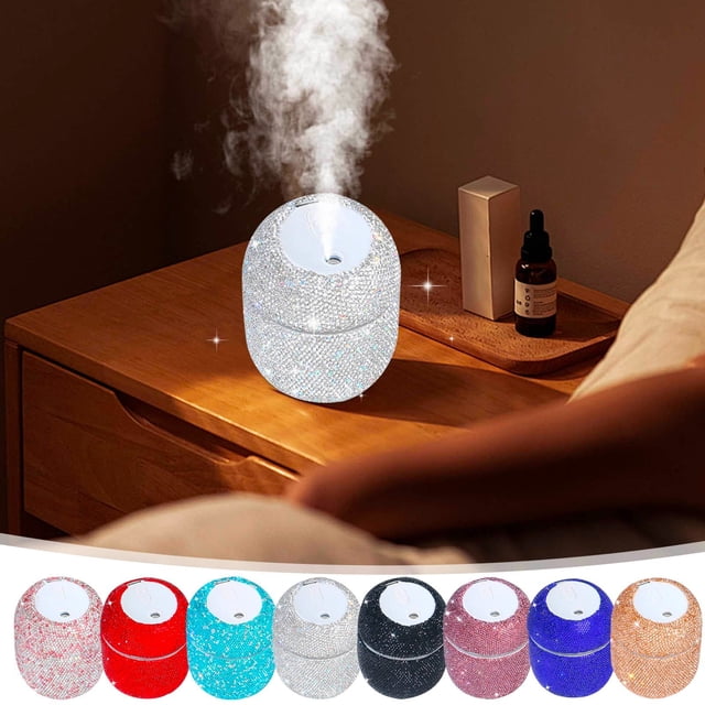 Humidificador de coche Diamond Mini USB | Diseño de gota de agua portátil y compacto | Decoración brillante | Operación silenciosa para el dormitorio de la oficina en casa | Tanque de 0.5L