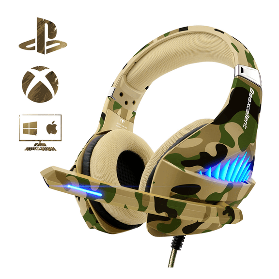 Gaming Headset for PS4, Xbox One, PC, Laptop, Mac, Nintendo Switch, 3.5MM PS4 Headset with Mic, Over Ear Headset, Noise-Cancelling Headset, Bass Surround, LED Light, Comfort Earmuff