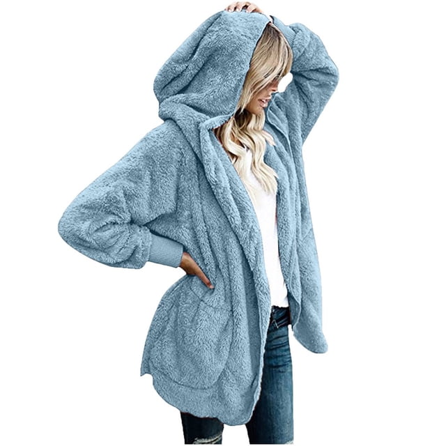 JUNWELL Women‘s Oversized Open Front Hooded Draped Pockets Cardigan Coat