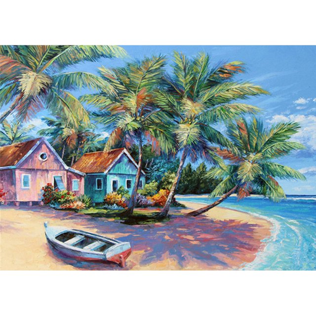 Pintura de diamante 5D DIY Kit de árbol de coco de taladro cuadrado completo Decoración para el hogar (F1180) Hugtrwg Para estrenar