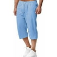 thumbnail image 4 of BiZtdJrK Men's Casual Cotton Linen Beach Short Pants Solid Color Drawstring Elastic Waist Sweat Shorts 2025 Summer Capris Fashion Vacation Outfits Blue Sale of The Day, 4 of 7