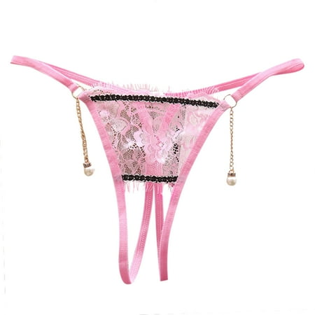 MQLKF Sexy Transparent Lace Underwear For Women With Low Waist Hot Opening Sexy Pearl Pendant T Shaped Pants Breathable Stylish Flexible Women Underwear