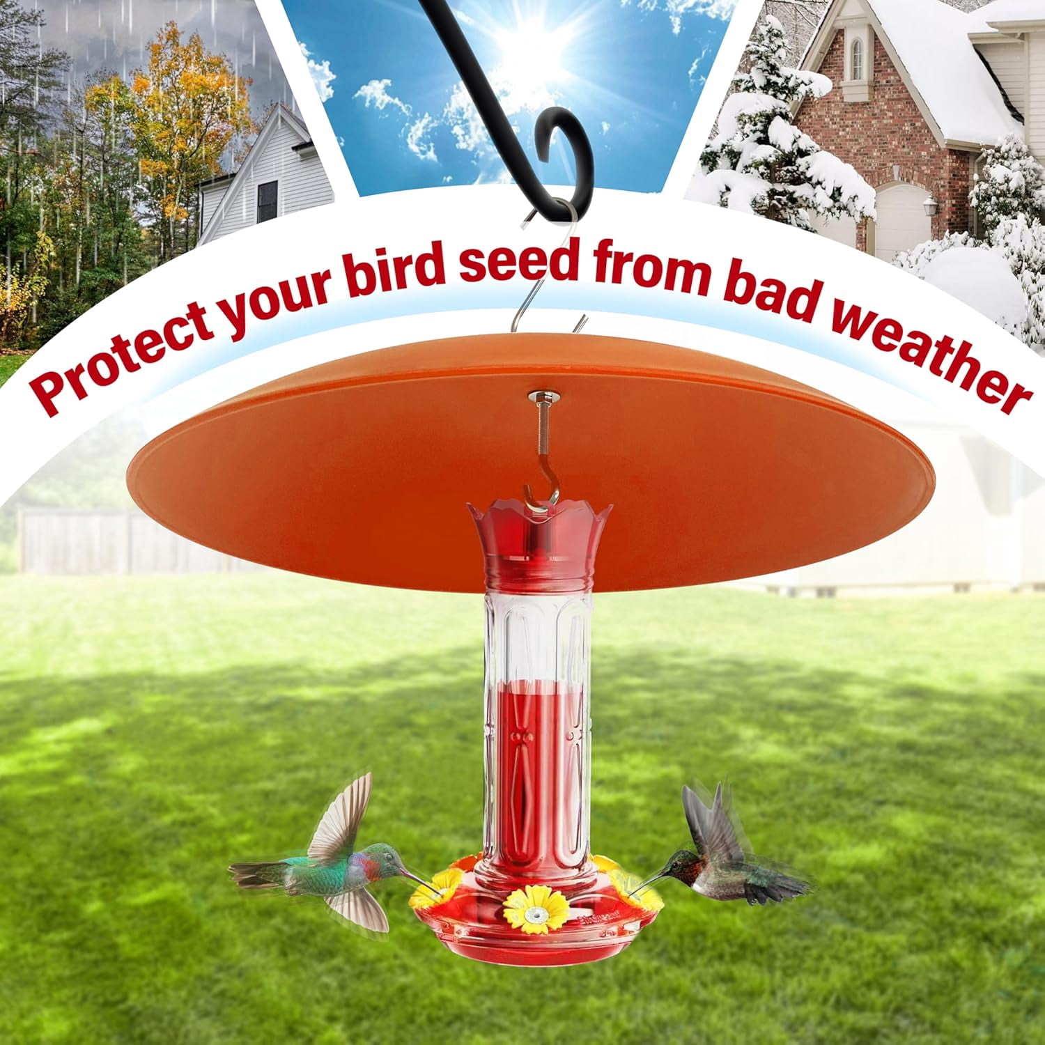 13" Hummingbird Feeder Shade Cover,Bird Feeder Dome Rain Cover,Smart Bird Feeders Umbrella,Squirrel Baffle for Shepherd's Hook Outdoors (Terracotta), 1 Pack