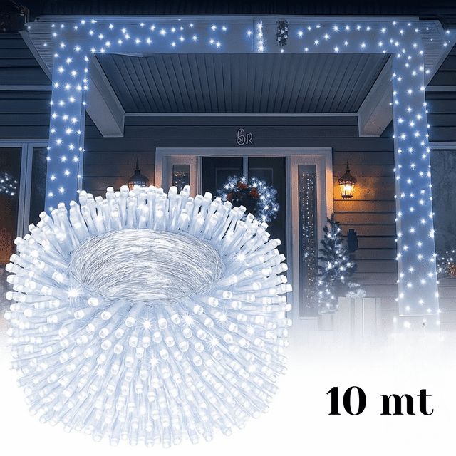 Serie de Luces LED Blanca 200 Focos 10 Metros Cable Transparente, Iluminacion Decorativa Lineal, Bajo Consumo y Perfecta para Arboles de Navidad, Hogares y Fiestas