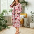 thumbnail image 5 of Yuyamidu Cherry Zipper Front Robes for Women with Pockets Daisy Bathrobe Pink Long Sleeve Robe Size XL Lightweight House Coat Loose Mid-Calf Length Nightgown, 5 of 7