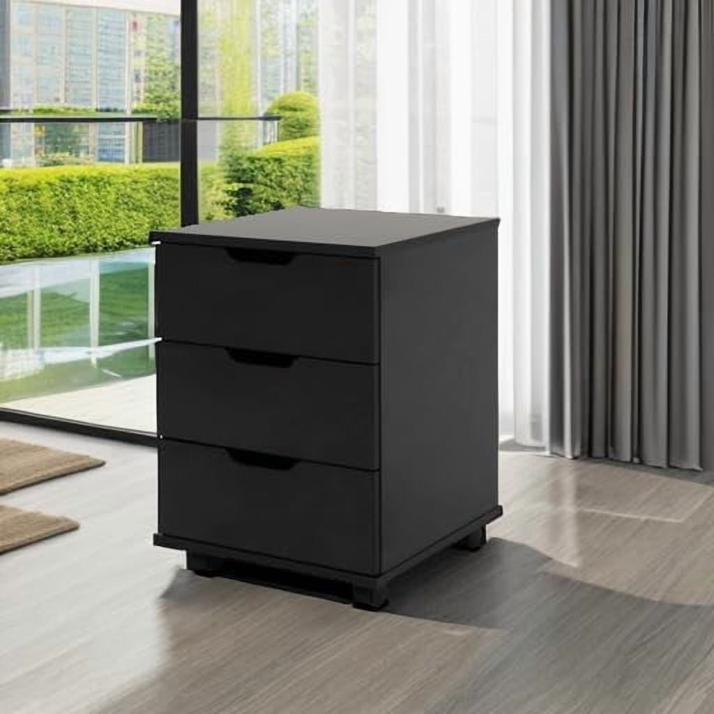3-Drawer Black Vertical Filing Cabinet Rolling Wood Mobile File Cabinets Under Desk for Home Office with Casters (Black, Fully Assembled)