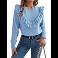thumbnail image 2 of Suéter de Punto A Rayas para Mujer, Cuello Redondo, Larga, Holgado, para Otoño e Invierno Azul M, 2 of 10