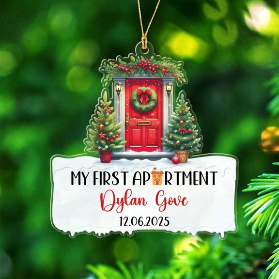 My First Apartment Shaped Christmas Ornament 2025, First Christmas in My New Apartment Ornament, Custom Name Date Christmas Ornament Gift for Housewarming, My First Apartment Ornaments