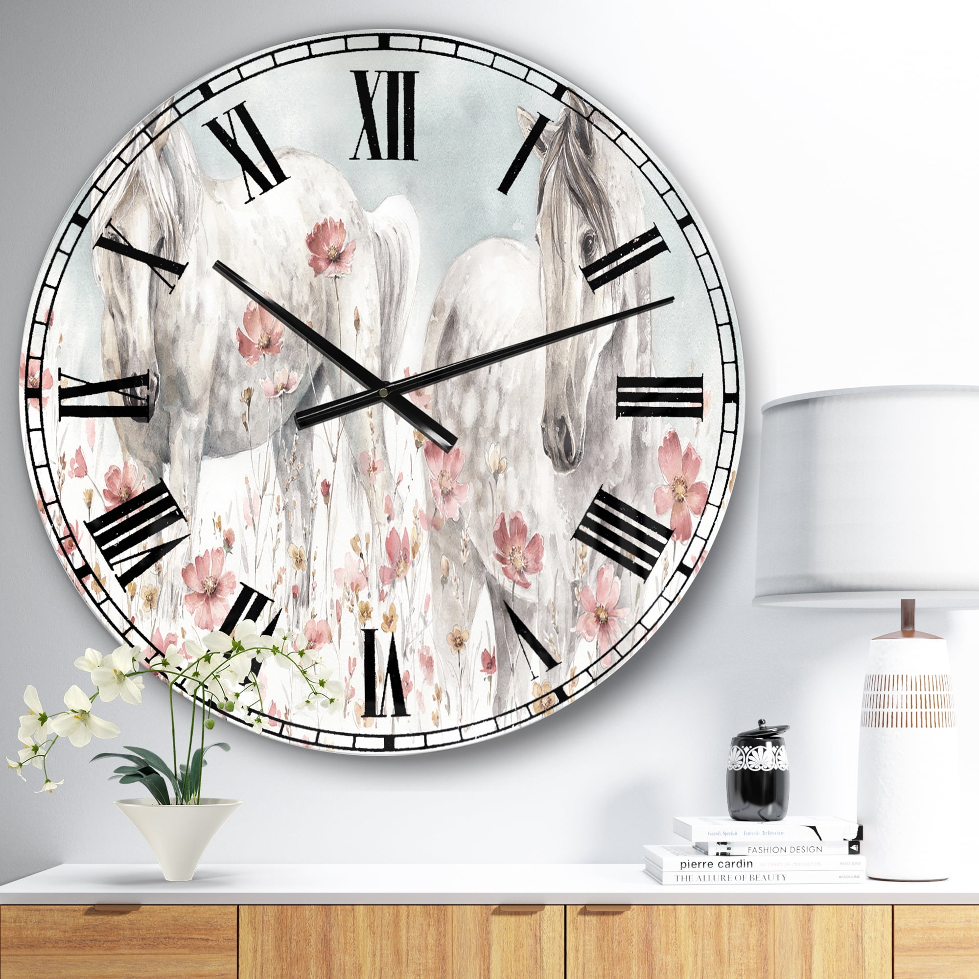 Designart Oversized Gray Analog Round Modern Traditional Wall Clocks, CLM30815-C23