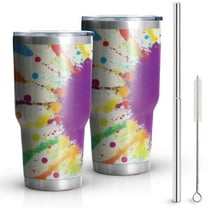 30oz Colorful Paint Splash Burst Tumblers Stainless Steel Tumbler with Lid and Straw,Vacuum Insulated Double Wall Travel Tumbler Cups Mug with Cleaning Brush for Coffee,Tea