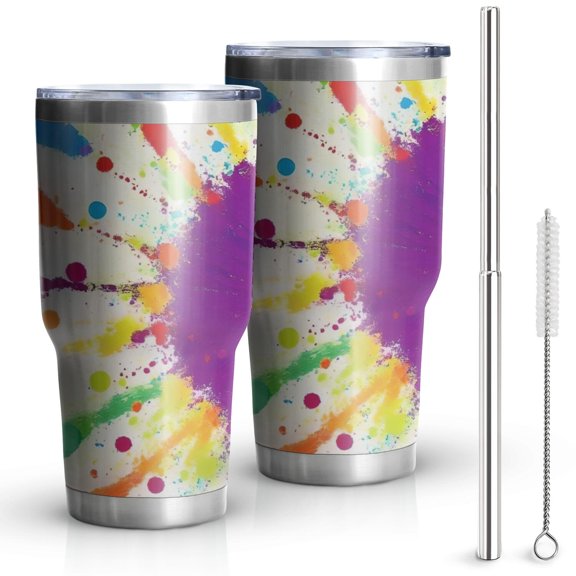 30oz Colorful Paint Splash Burst Tumblers Stainless Steel Tumbler with Lid and Straw,Vacuum Insulated Double Wall Travel Tumbler Cups Mug with Cleaning Brush for Coffee,Tea