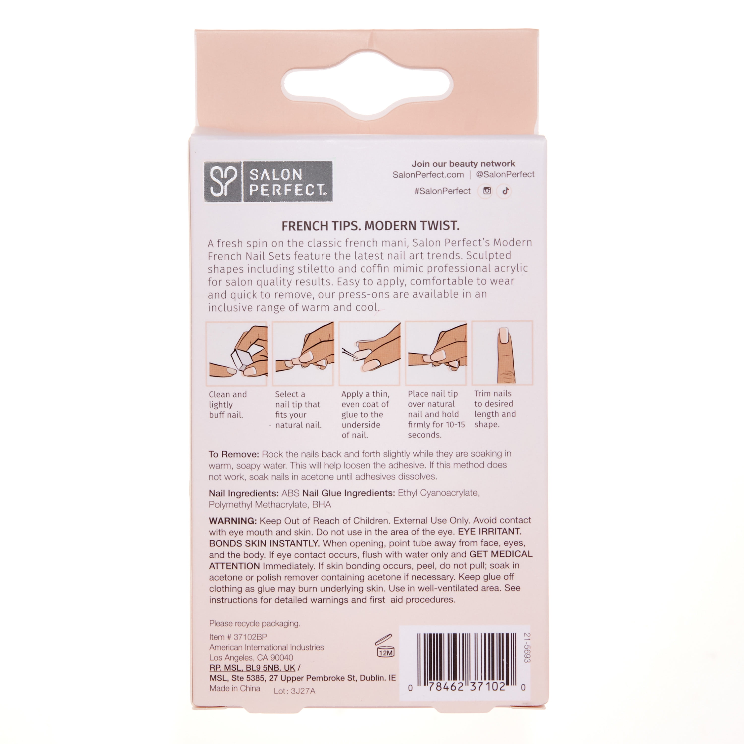 (3 pack) Salon Perfect Artificial Fake Press-Ons, 178 Modern French Tip, White Ombre, Short Oval, File and Glue Included, 30 Nails