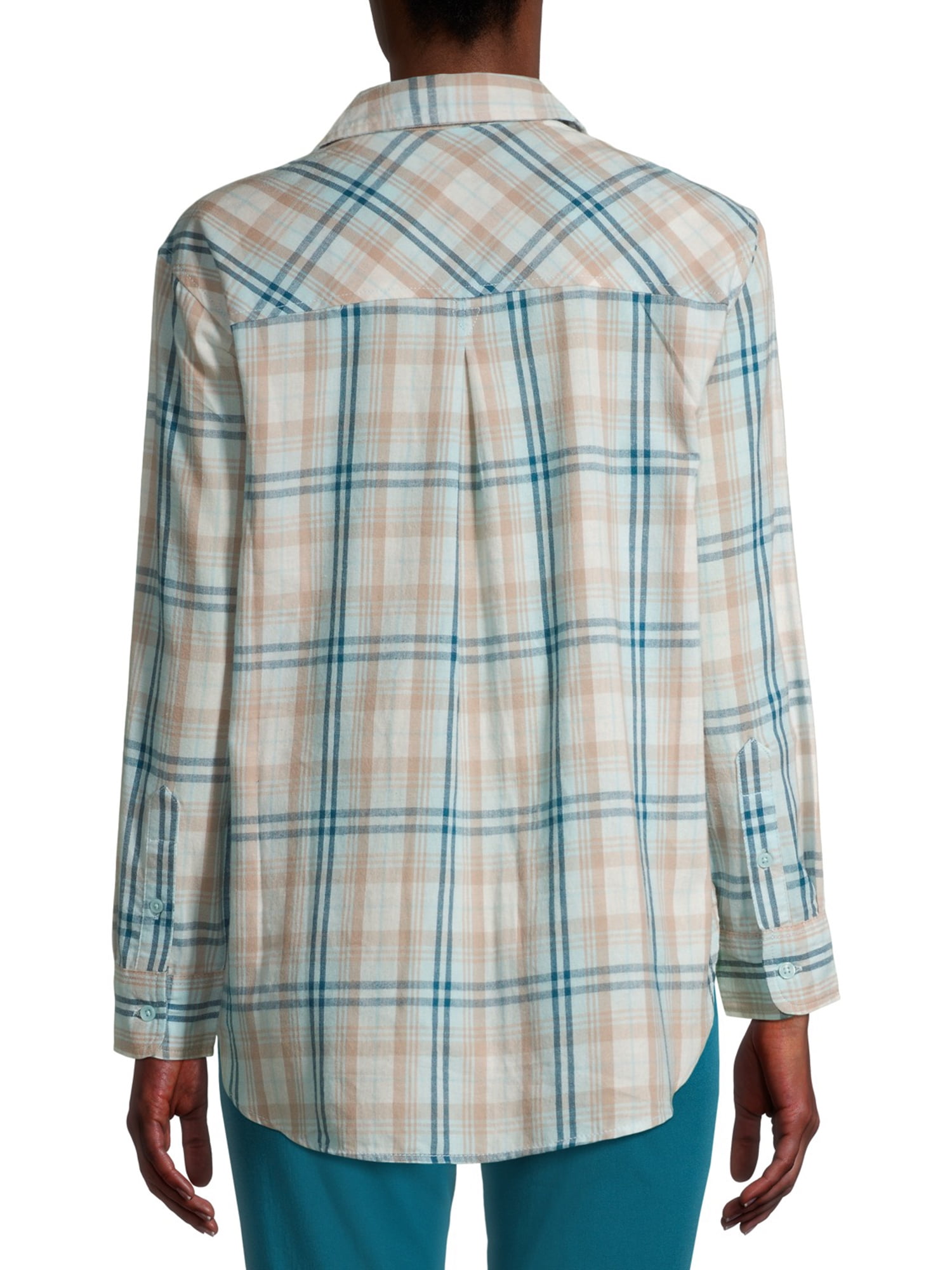 Time and Tru Women's Plaid Flannel Button Front Shirt