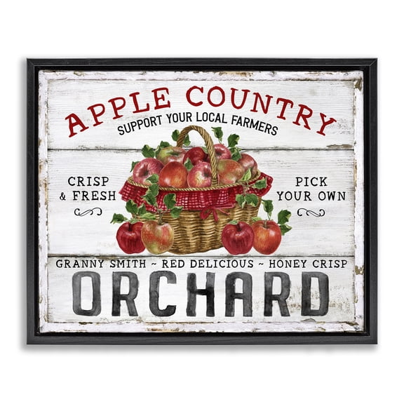 Stupell Industries Rustic Apple Orchard Holiday Painting Black Floater Framed Canvas Art Prints Wall Art, 21 x 17