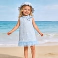 thumbnail image 4 of Vestido sin mangas de cuello redondo hasta la rodilla para niñas de verano, color sólido, cuello alto, estampado floral, lazo de malla, vestido decorativo + sombrero, conjunto de dos piezas, vestido d, 4 of 6