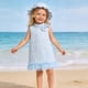 thumbnail image 5 of Estilo de Verano Que Coincide con los Conjuntos de Color Sólido de las Niñas Se Levantan Vestido de Cuello con Flor Impresión Arco Y Malla Detalles Decorativos, Coincidencia Sombrero de Sol Acariciad, 5 of 7