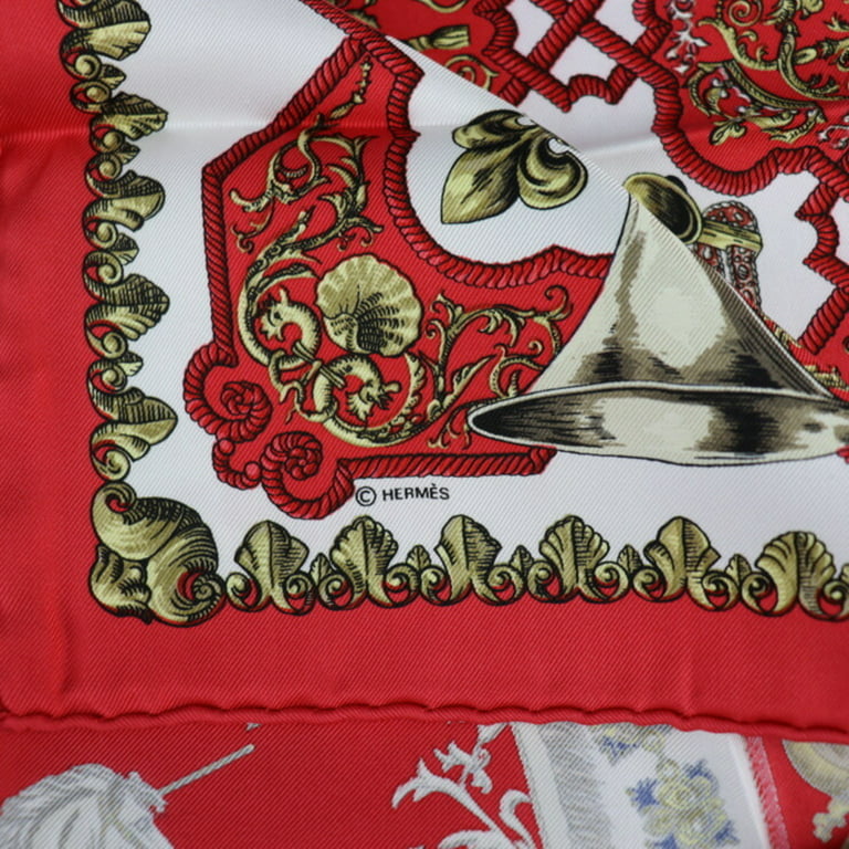 Pre-Owned HERMES Hermes LVDOVICVS MAGNVS White Horse Louis XIV Carre 40  Scarf Silk Red Multicolor Handkerchief (Good)