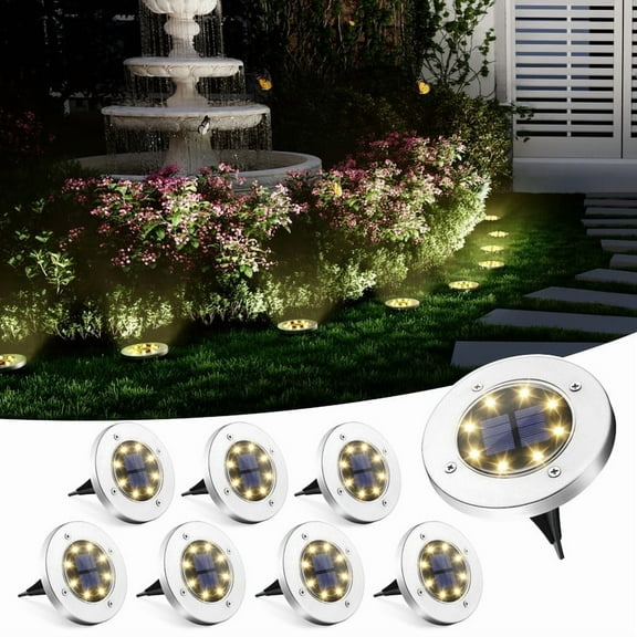 FKHouse 8 Pack Solar Ground Lights Outdoor, 8 LED Waterproof Landscape Lights for Pathway, Yard, Lawn, Patio and Walkway(Warm White)