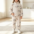 thumbnail image 4 of Cethrio Girls Winter Pajama Sets, Thermal 2 Piece Comfortable Long Sleeve Girls' Sleepwear Beige Size 12-13 T, 4 of 5