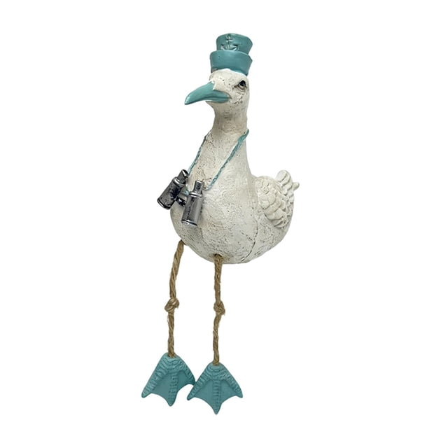 Estatua de ave marina de resina, artículo de colección, figura de pájaro, decoración de mesa de playa y océano, con patas colgantes para oficina, mueb Azul con binoculares