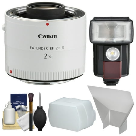 Canon EF 2x Extender III Lens Teleconverter with Flash & LED Video Light + Diffuser + Bounce Reflector +