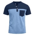 thumbnail image 4 of USNSM Men's Henley Shirts Short Sleeve Button T-Shirts Casual Summer Classic Pocket Color Block Pullover Tee Tops Blue M, 4 of 8