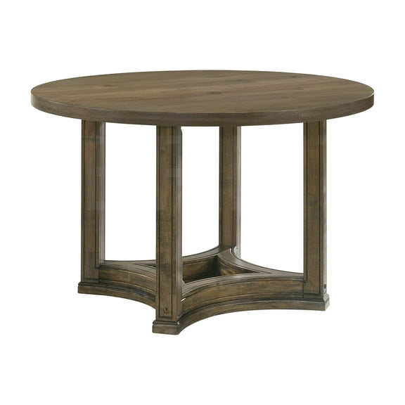 JERFIT 48 Inch Round Dining Table for 4, Weathered Oak Finish, Solid Synthetic Wood Kitchen Table, Fixed Pedestal Base for Small Space