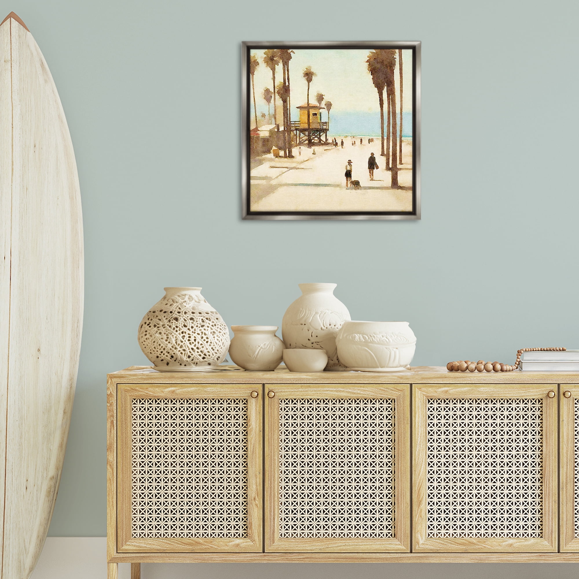 Stupell Industries End Of Road Beach People Painting Gray Floater Framed Canvas Art Print Wall Art, 25 x 25