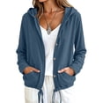 thumbnail image 4 of WIZUTIZ Women's Solid Color Corduroy Button Down Hoodie Drawstring Jacket Long Sleeve Loose Fit Casual Fall Winter Coat with Pockets, 4 of 9