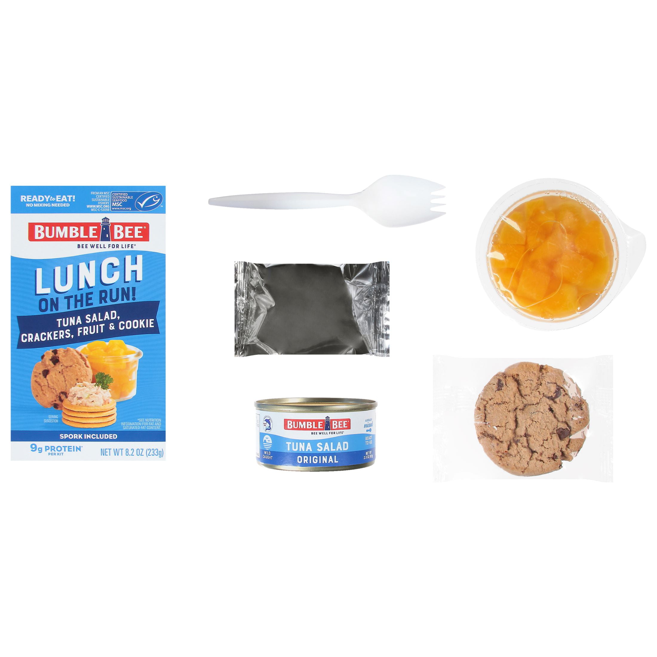 (2 pack) Bumble Bee Lunch on The Run Tuna Salad with Crackers Kit, Wild Caught, Ready to Eat, Includes Peach Cup and Cookie, Shelf Stable Box, 8.2 oz