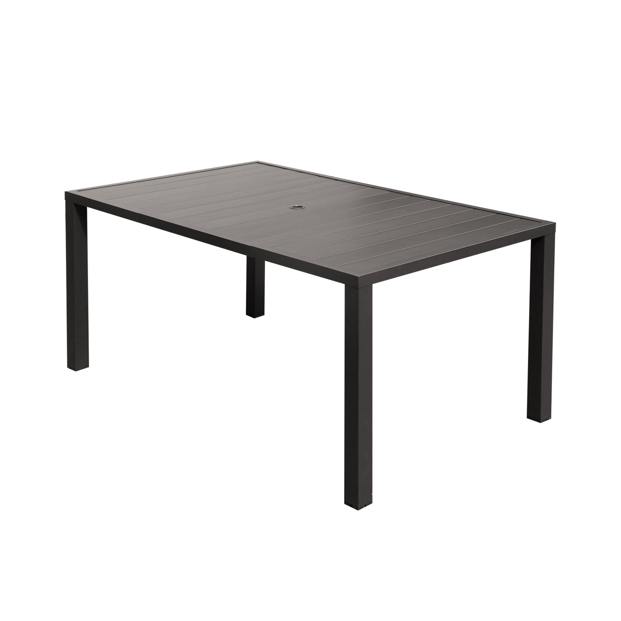 Outdoor Dining Table for 6 Person, Rectangular Slatted Metal Patio Table for Deck Garden Lawn Backyard Use with Umbrella Hole, Brown