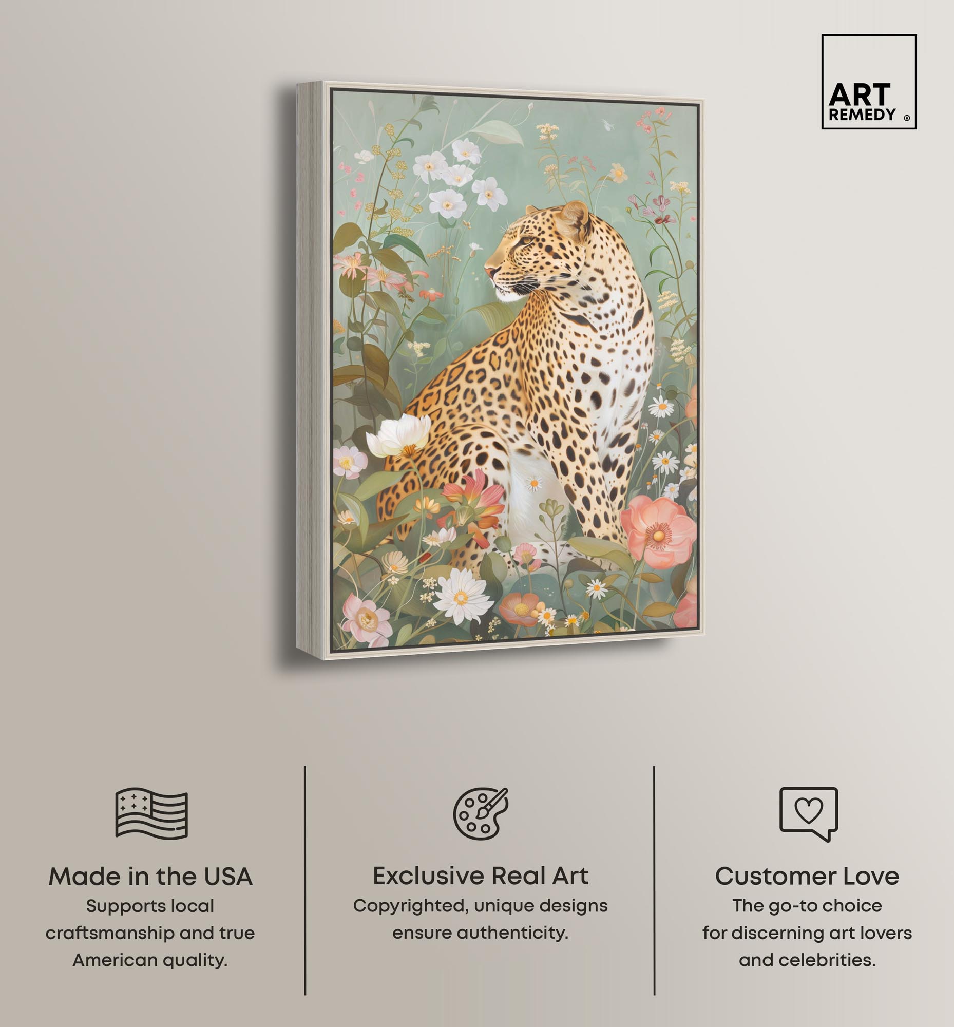 Leopard Spring Canvas Vintage Animal Art by Art Remedy, Silver Frame, 24" x 36"