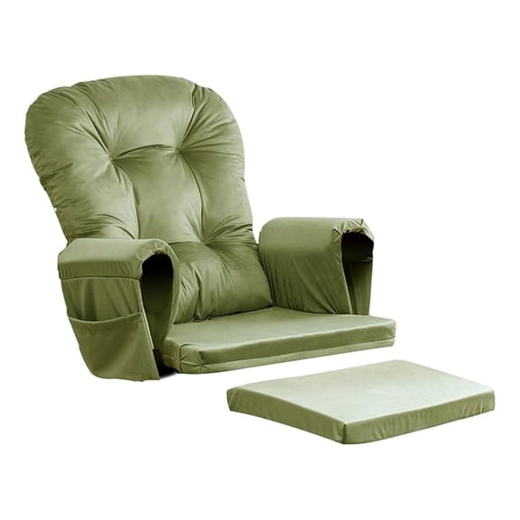 5PCS Glider Rocker Replacement Cushions Thick Soft Glider Cushions Replacement Set with Ottoman Cushion Storage Pockets for Wooden Rocking Chair, Matcha Green