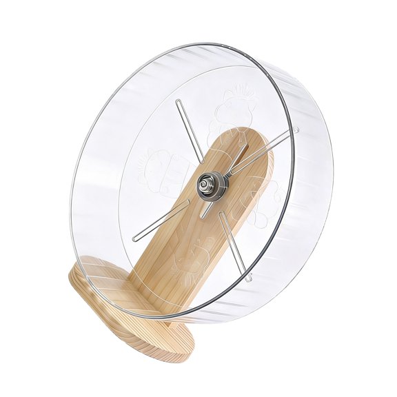 Modern Clear Acrylic Pet Running Wheel With Stable Wooden Base Low Exercise Wheel for Hamster Entertainment