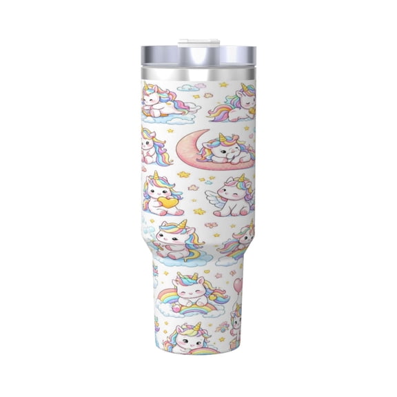 Fantasy Unicorn Art Cup Insulated Tumbler Stainless Steel Vacuum Travel Mug 40 oz with Handle and Straw Lid