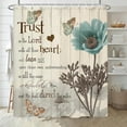 thumbnail image 3 of Rustic Elegant Teal Tulip Shower Curtain, Bible Verse Inspirational Motivational Quote Fabric Shower Curtain Set, Polyester Vintage Farmhouse Floral Bathroom Accessory with Hook 72x72Inch, Beige, 3 of 5