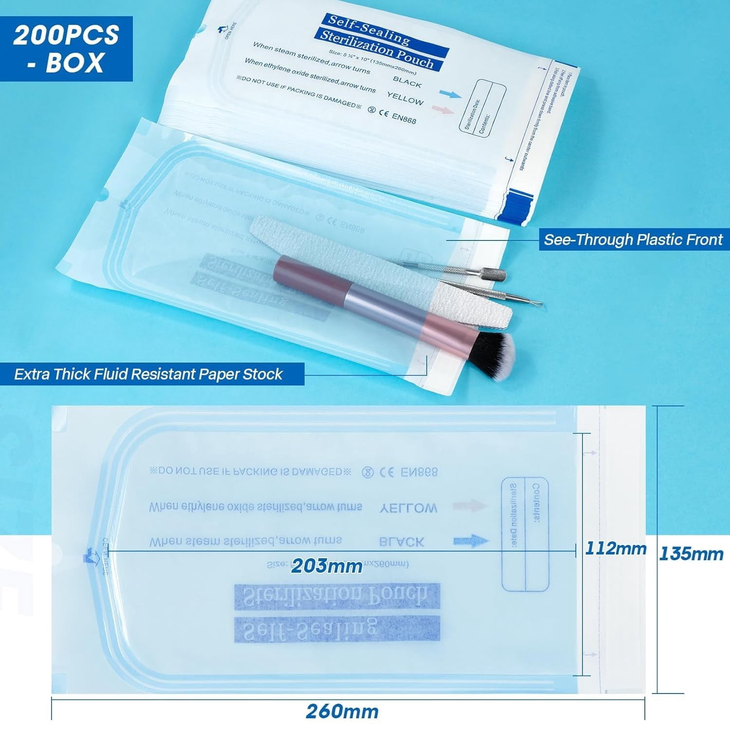 FOUR E's Scientific Sterilization Pouches- 5.25 " x 10 " Dental Medical Self Seal Pouch Bag 1000pcs