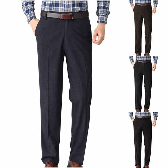 AnuYalue Big and Tall Dress Pants for Men Flat Front Corduroy Suit Pant Classic Fit Straight-Leg Business Pants Black XXL 36