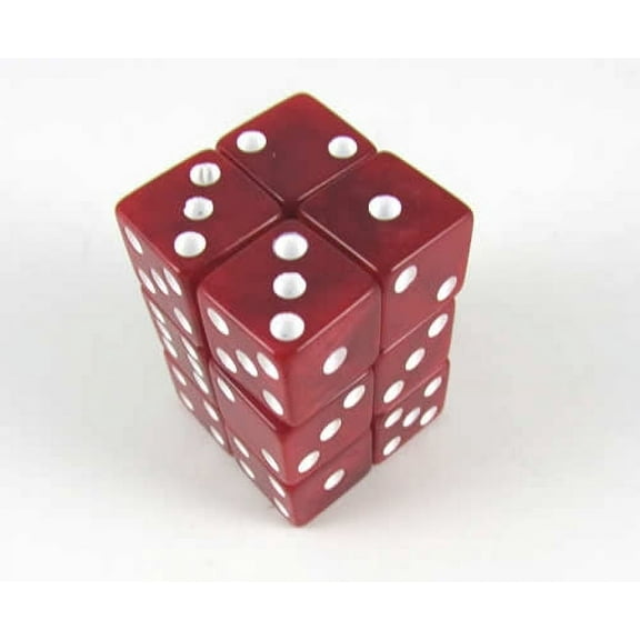 Red Marblized Dice with White Pips D6 16mm (5/8in) Pack of 12 Koplow Games