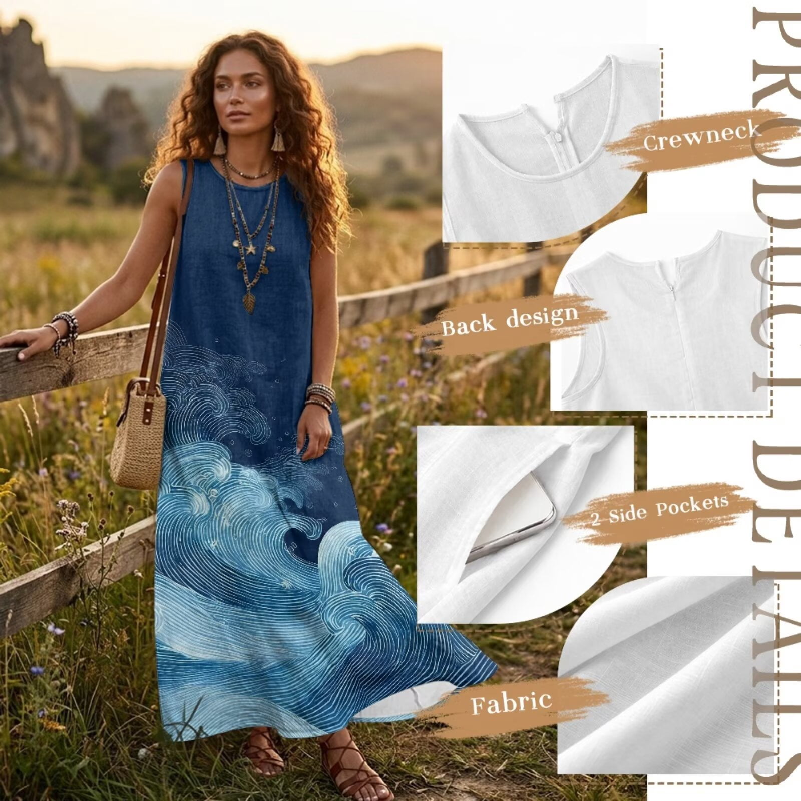 Kirablend Marisol Linen-Look Crewneck Tank Maxi Dress