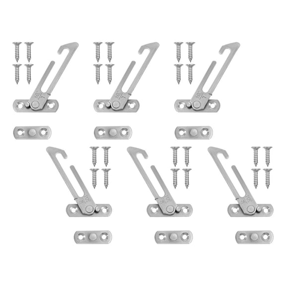 Raindrops 6Pcs Casement Window Limiter Stainless Steel Casement Window Limiter Stopper Sliding Window Child Safety Lock Catch Fittings Silver