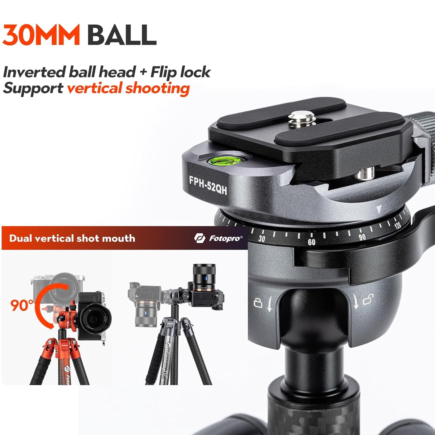 Fotopro X-Airfly 63" Carbon Fiber Tripod with Panoramic Ball Head, Lightweight Compact Camera Tripod Stand for Travel, Detachable Center Column, Hidden Phone Clip, Max Load 11 lbs, Grey