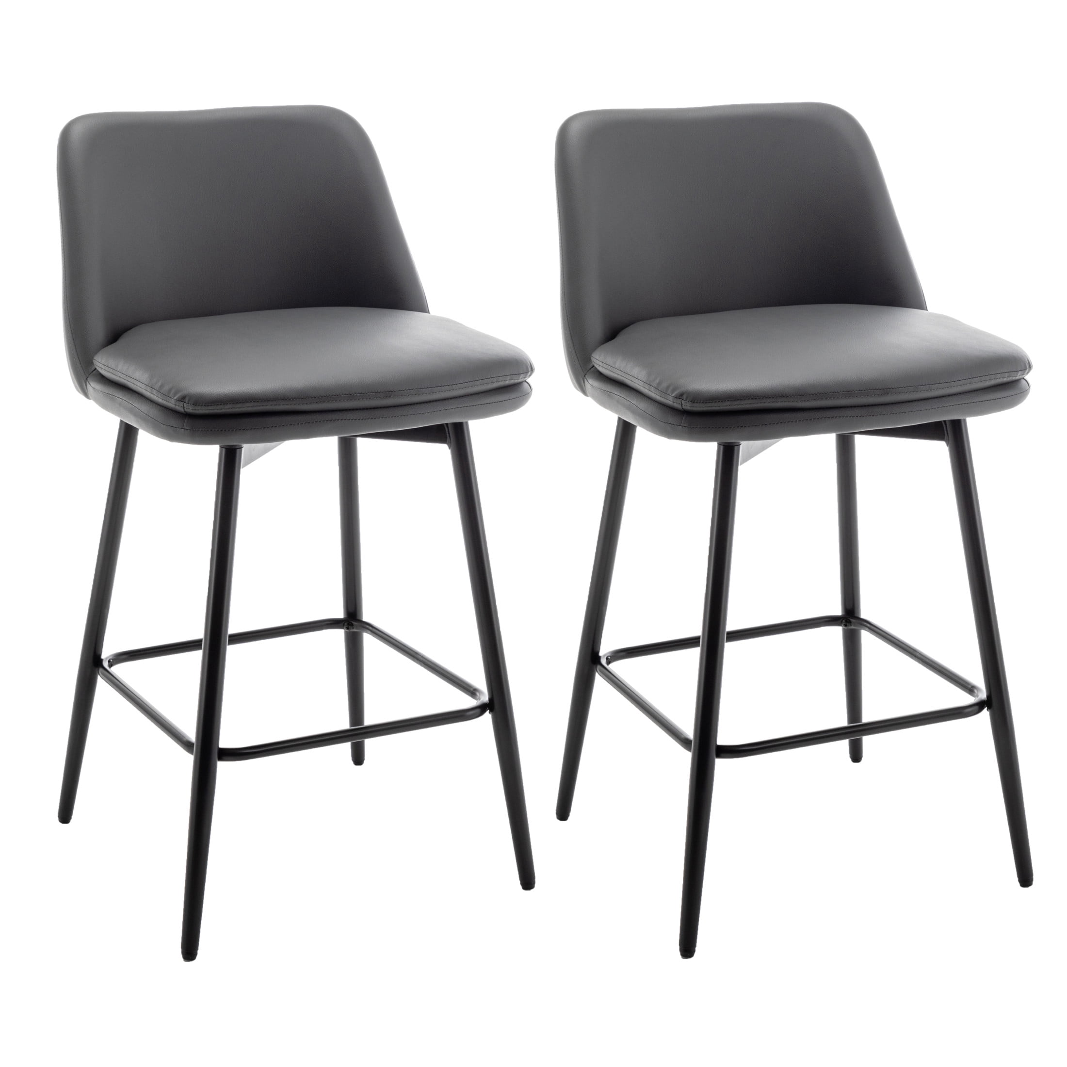Noble House Bertis 360° Swivel Bar Stools, Upholstered Linen Kitchen Island Chairs with Metal Legs, Dark Gray, Set of 2