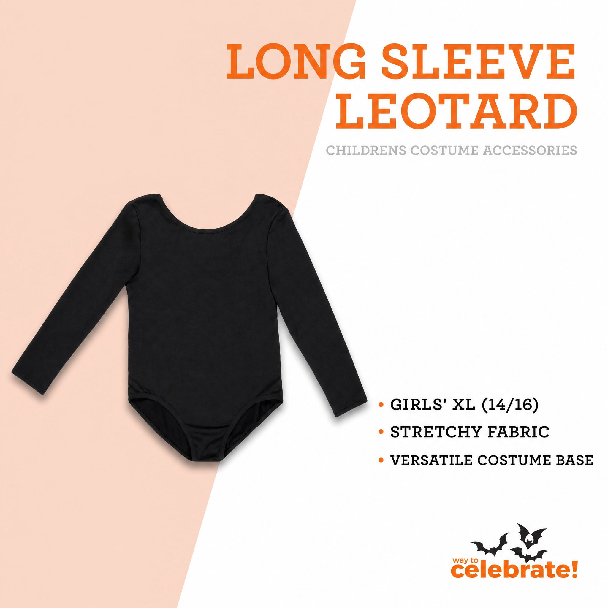 Long Sleeve Leotard Costume Accessory for Children, Black, XL (14/16), Halloween by Way To Celebrate